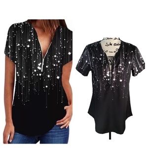 ORDERS PLUS - Short Sleeve 3/4 Zipper Top - M